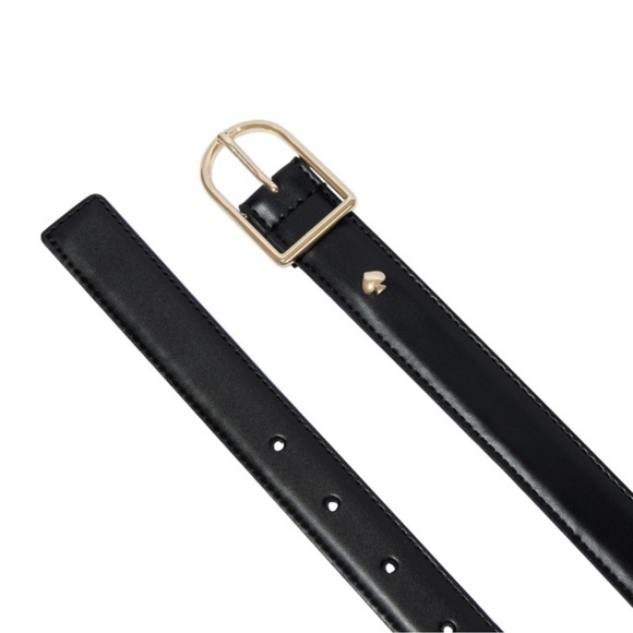 🆕 Kate Spade Stitched Feather Edge 25MM Black Leather Belt Gold Hardware - Picture 7 of 12